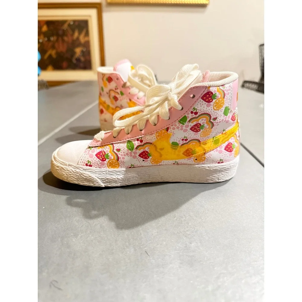Nike Blazer Mid Kids 12C Fruit Print Pink Orange High Top Sneakers